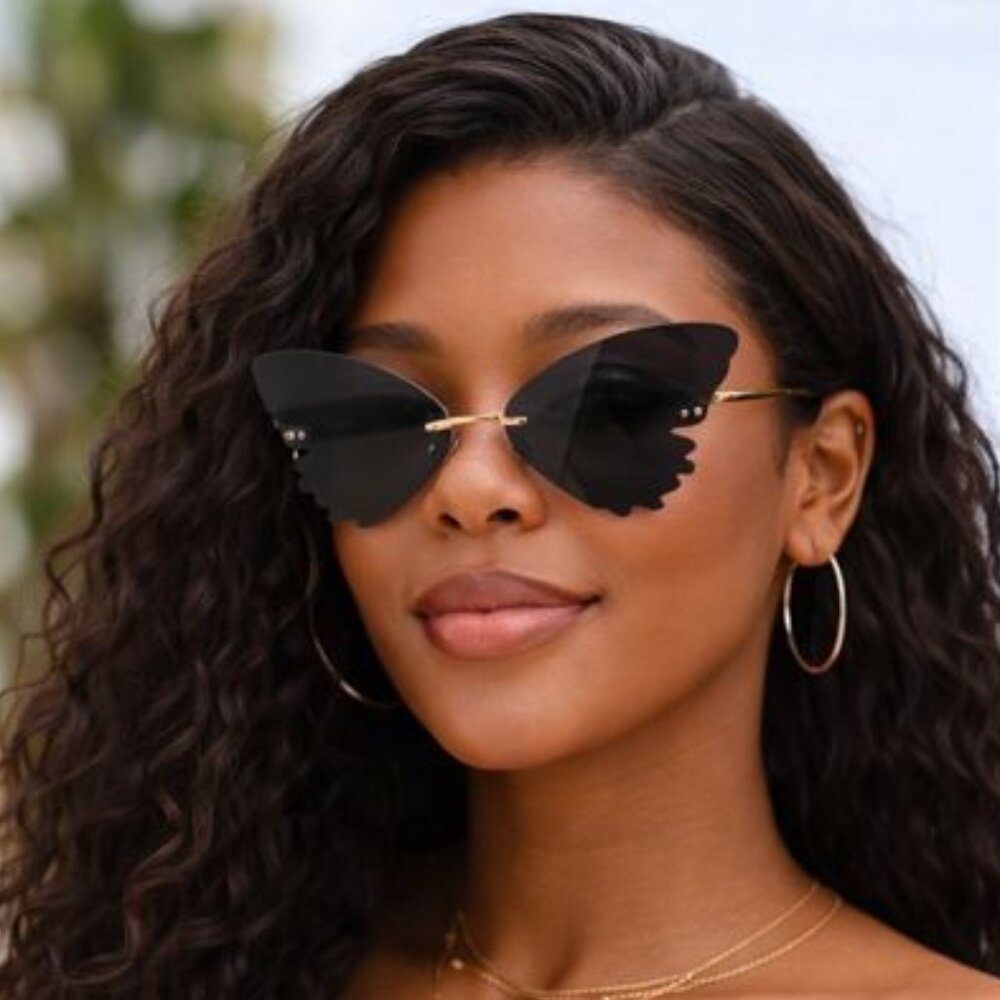 Black Butterfly Wing Rimless Sunglasses